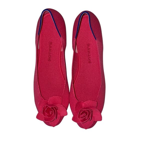 Rothy's The Petal Square Soiree Pink Ballet Flats with Blue Trim Size 11.5 - Picture 3 of 12